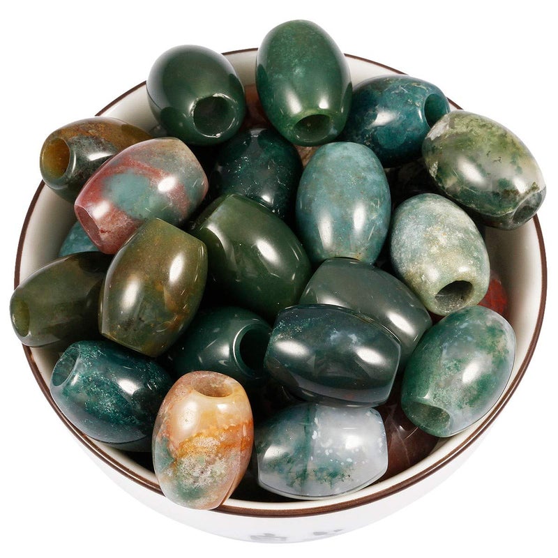 Nupuyai Pack of 30 Barrel Large Hole Beads for Jewelry Making, Polished Rondelle Stone Macrame Beads fit Charms Bracelet, Indian Agate - Image 1